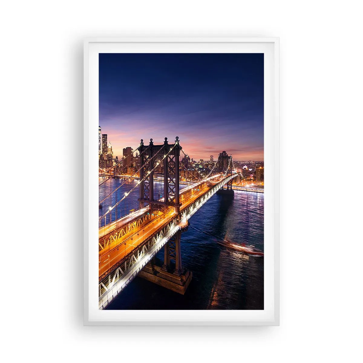 Poster în ramă albă - Pe un pod luminos către inima orașului - 61x91 cm