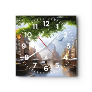 Ceas de perete - Ceas pe sticlă - Peisaj urban olandez  - 40x40 cm