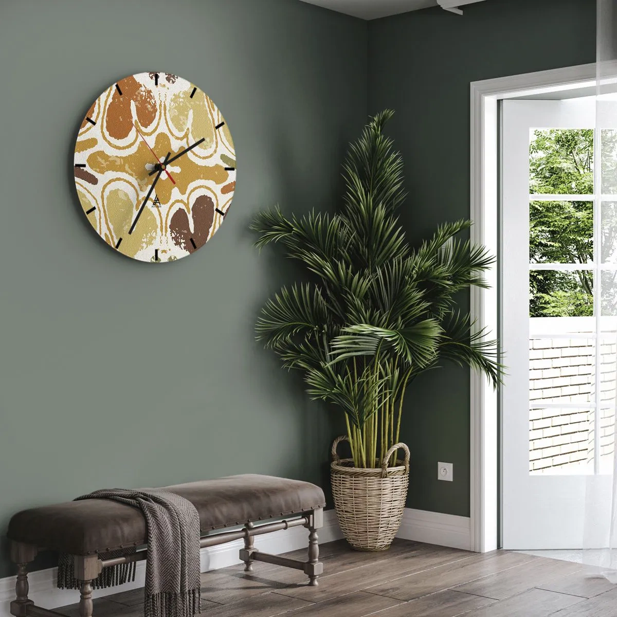 Ceas de perete - Ceas pe sticlă - Modele simetrice în tonuri calde de pământ - 30x30cm - Abstracție sentimentală - Decorațiune modernă pentru perete pentru living, bucătărie și dormitor ARTTOR