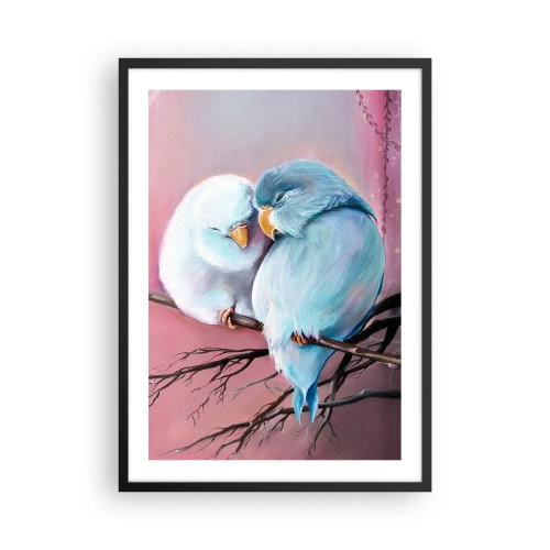 Poster în ramă neagră - Două păsări așezate pe o creangă într-un cadru romantic - 50x70cm - Ce mai este de adăugat?... - Decorațiune modernă pentru perete pentru living și dormitor ARTTOR