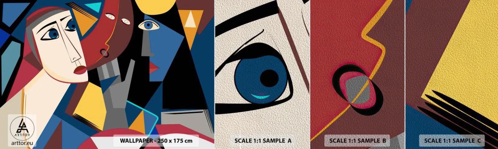 Mostră tapet Premium Sand - Discuția cubiștilor - oameni, Cubism, Portret - 100x30 cm