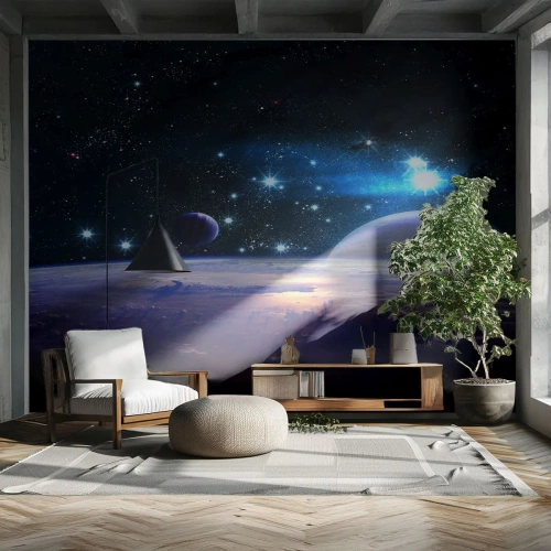 Tapet Autoadeziv Deluxe Sticker - Tot singuri? - Cosmos, Planeta Pământ, Univers - 250x175 cm