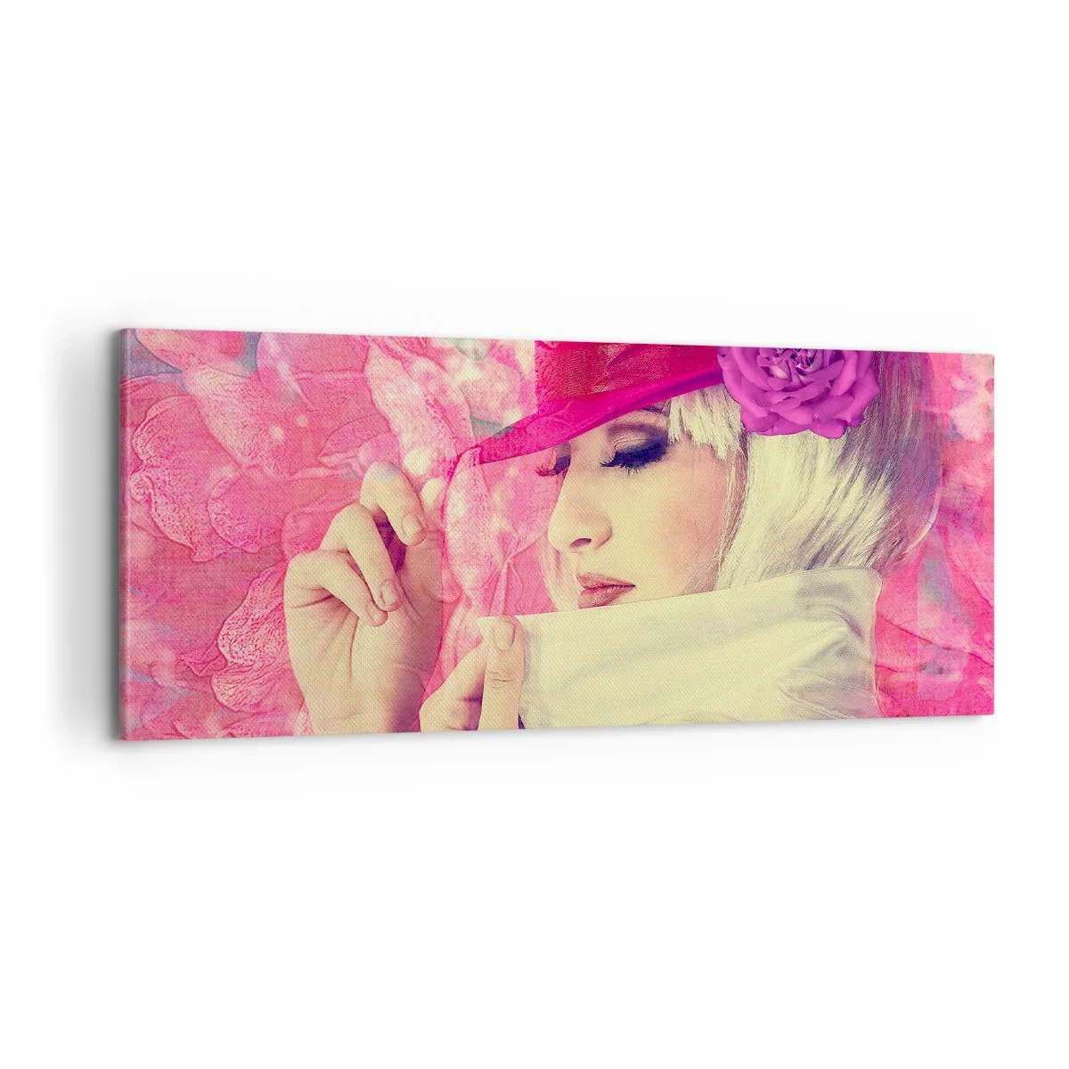 Tablou pe pânză - Portret retro în roz - 100x40 cm