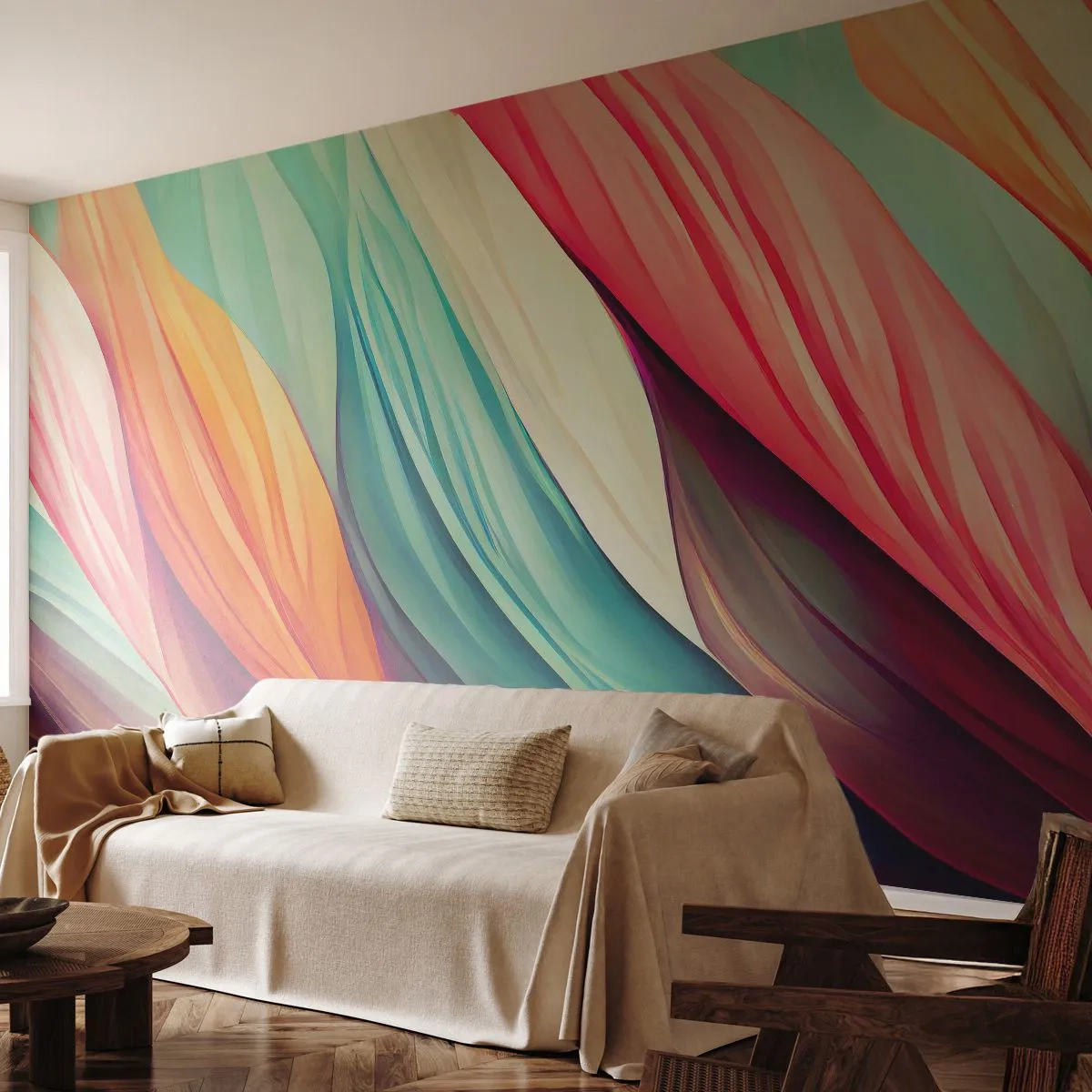 Tapet Autoadeziv Deluxe Sticker - Țesătură de curcubeu - Pastel, Linii, Abstracția - 400x280 cm