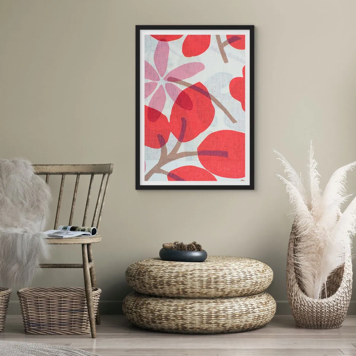 Poster în ramă neagră - Aranjament floral în roz - 70x100 cm