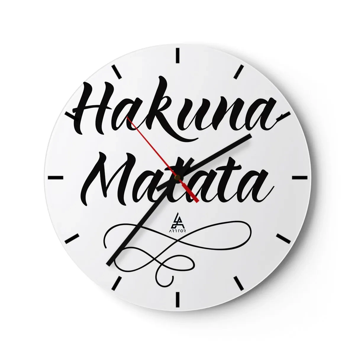 Ceas de perete - Ceas pe sticlă - Litere negre Hakuna Matata pe fundal alb - 30x30cm - Cel mai bun sfat - Decorațiune modernă pentru perete pentru living, bucătărie și dormitor ARTTOR