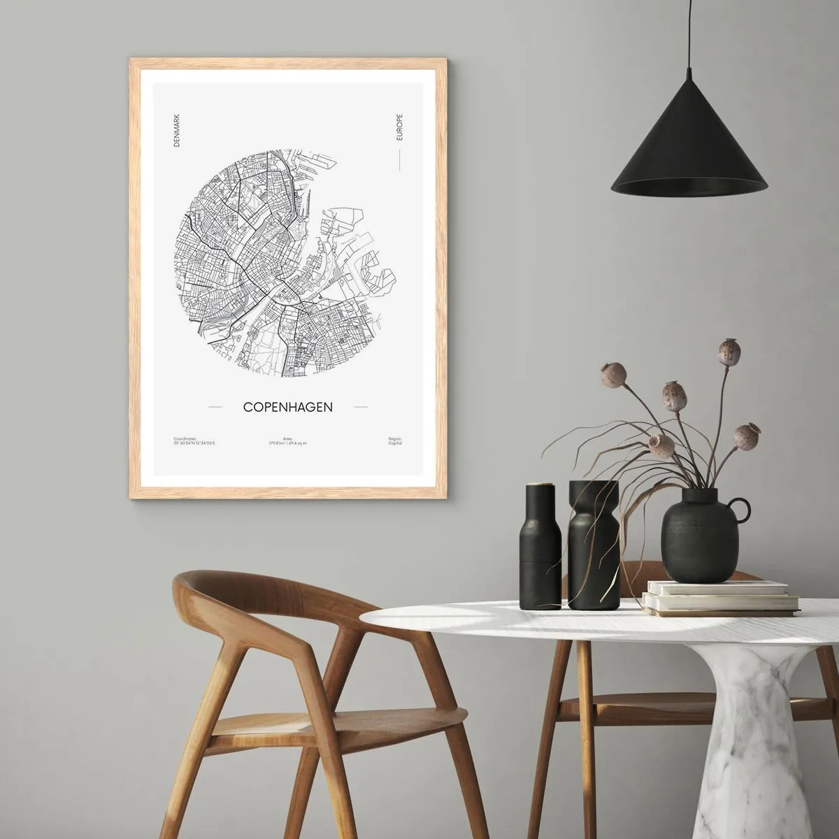 Poster în ramă de stejar deschis - Anatomia Copenhagăi - 70x100 cm