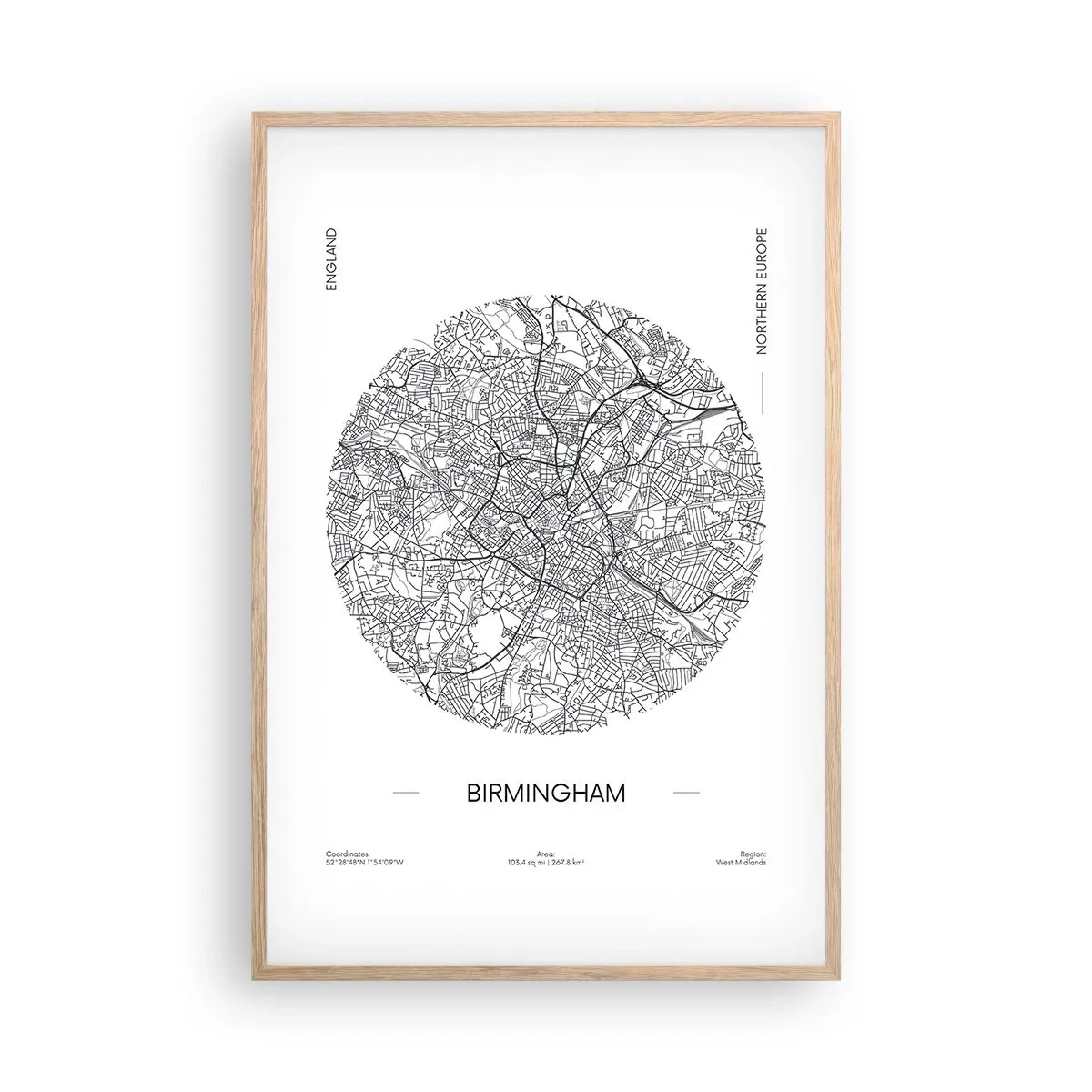 Poster în ramă de stejar deschis - Anatomia Birmingham - 61x91 cm