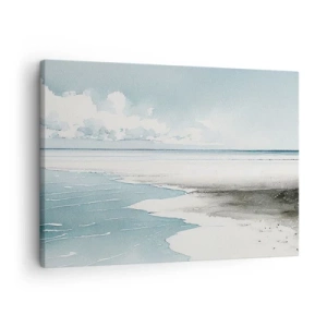 Tablou pe pânză Canvas - O mare calmă și o plajă în nuanțe deschise de albastru - 70x50cm - Mareea blândă - Decorațiune modernă pentru perete pentru living și dormitor ARTTOR