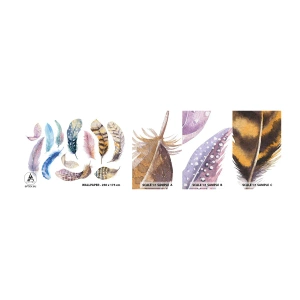 Mostră tapet autocolant Deluxe Sticker - Ușoare și colorate - Pene de păsări, Păsări, Grafică - 100x30 cm
