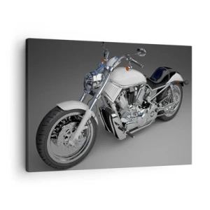 Tablou pe pânză Canvas - Motocicletă cruiser albă pe fundal gri - 70x50cm - Te face să vrei să îngenunchezi - Decorațiune modernă pentru perete pentru living și dormitor ARTTOR