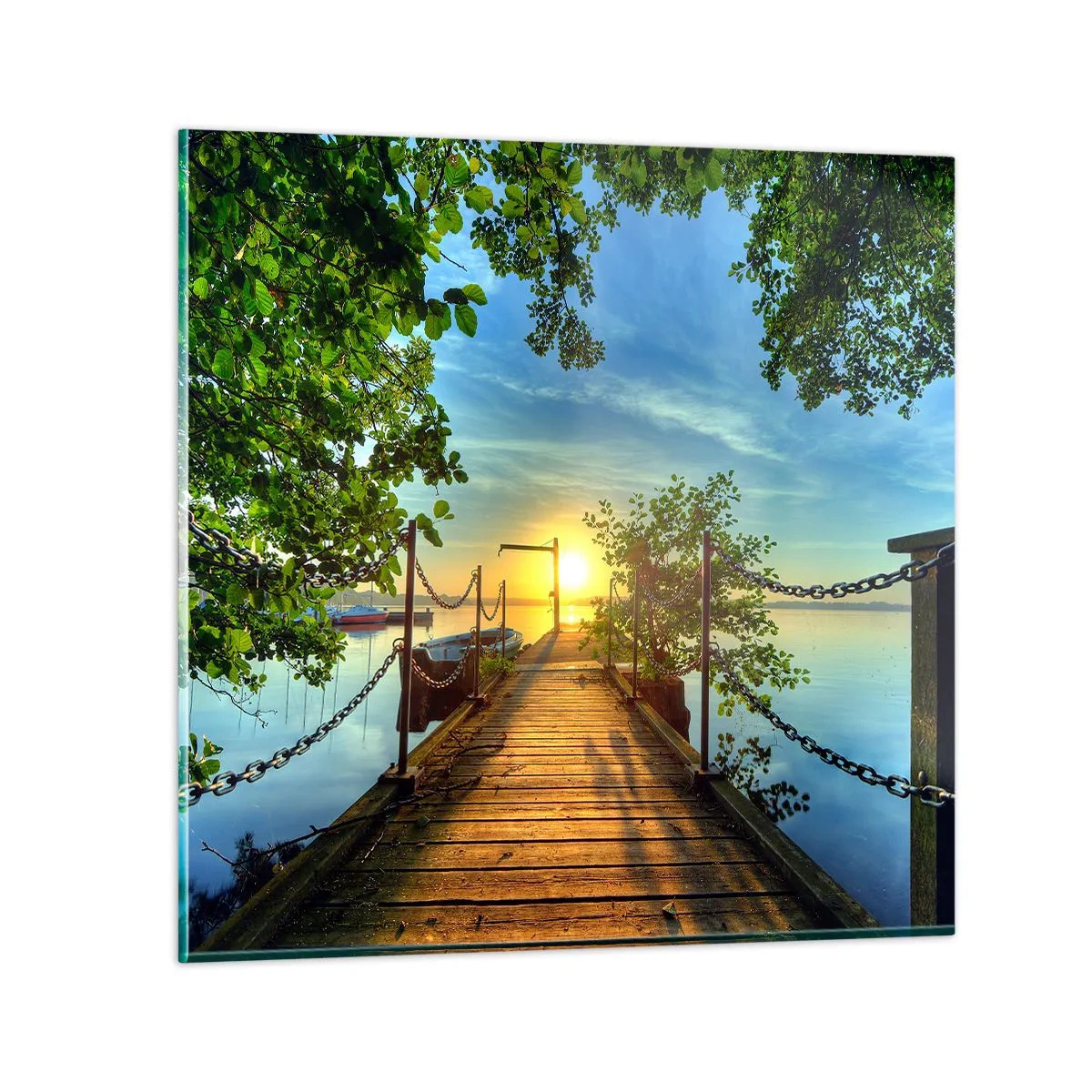 Tablou pe sticlă - Apusul la malul apei - 50x50 cm