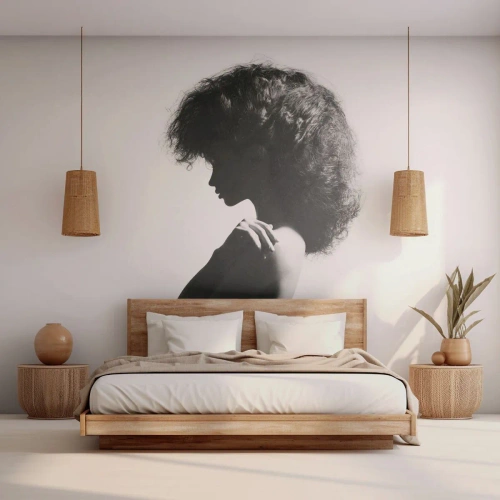 Tapet Standard Eco - Silueta unei femei în lumină contrastantă - 100x70cm - Ca o floare pe o tulpină subțire - Decorațiune modernă pentru perete pentru living și dormitor ARTTOR