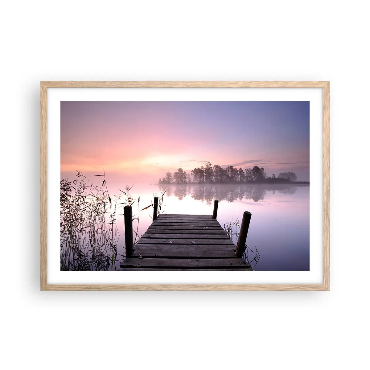 Poster în ramă de stejar deschis - Din ceața de liliac... - 70x50 cm