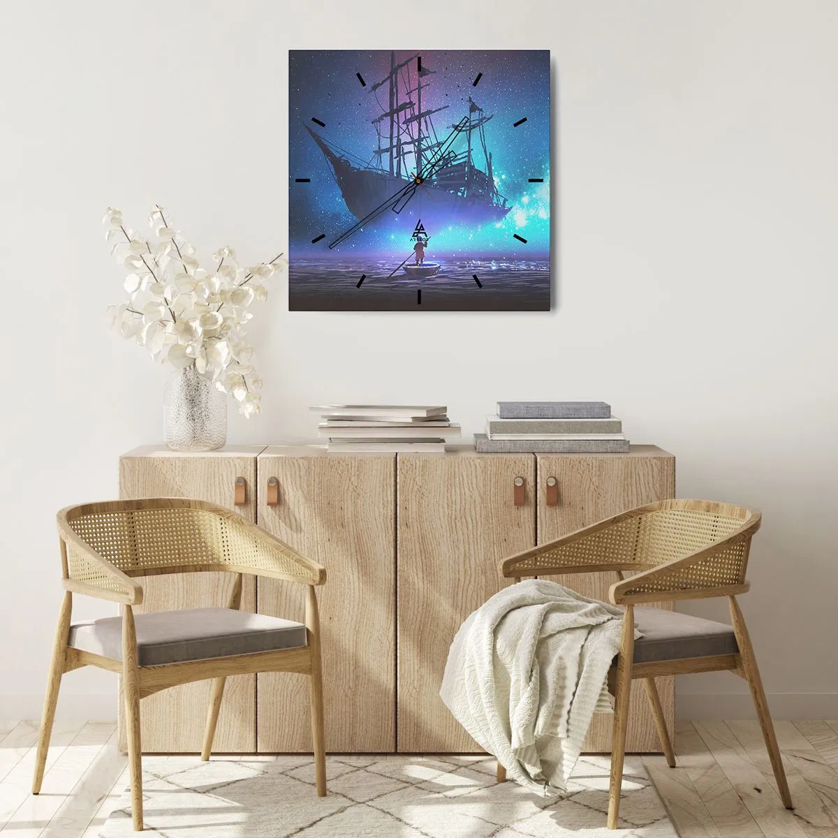 Ceas de perete - Ceas pe sticlă - Întâlnirea cu mitul mării - 30x30 cm