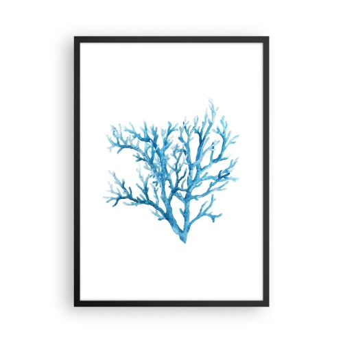 Poster în ramă neagră - Coral albastru în stil acuarelă pe fundal alb - 50x70cm - Filigranul marin - Decorațiune modernă pentru perete pentru living și dormitor ARTTOR