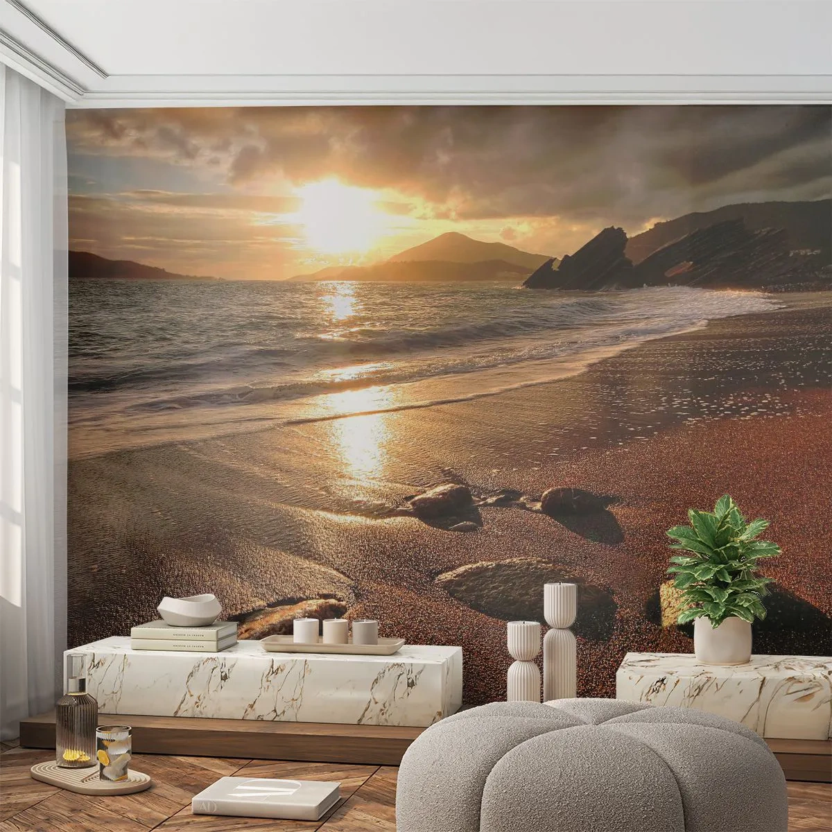 Tapet Premium Canvas - Urmează soarele spre dealuri - Peisaj, Mare, Apus de soare - 250x175 cm