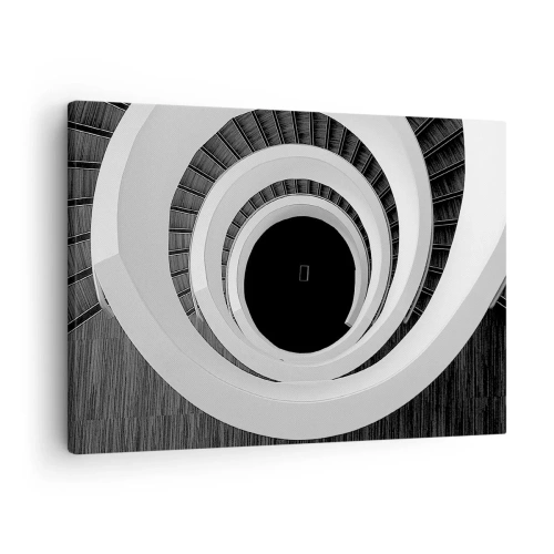 Tablou pe pânză Canvas - Scară în spirală alb-negru în stil modern - 70x50cm - Până la miez - Decorațiune modernă pentru perete pentru living și dormitor ARTTOR