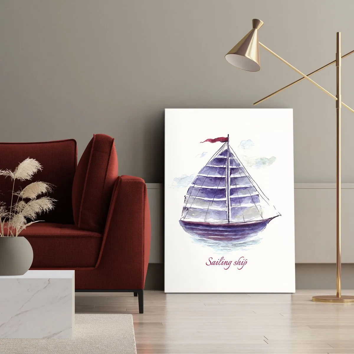 Tablou pe pânză - Pânze pline și apă calmă - 45x80 cm