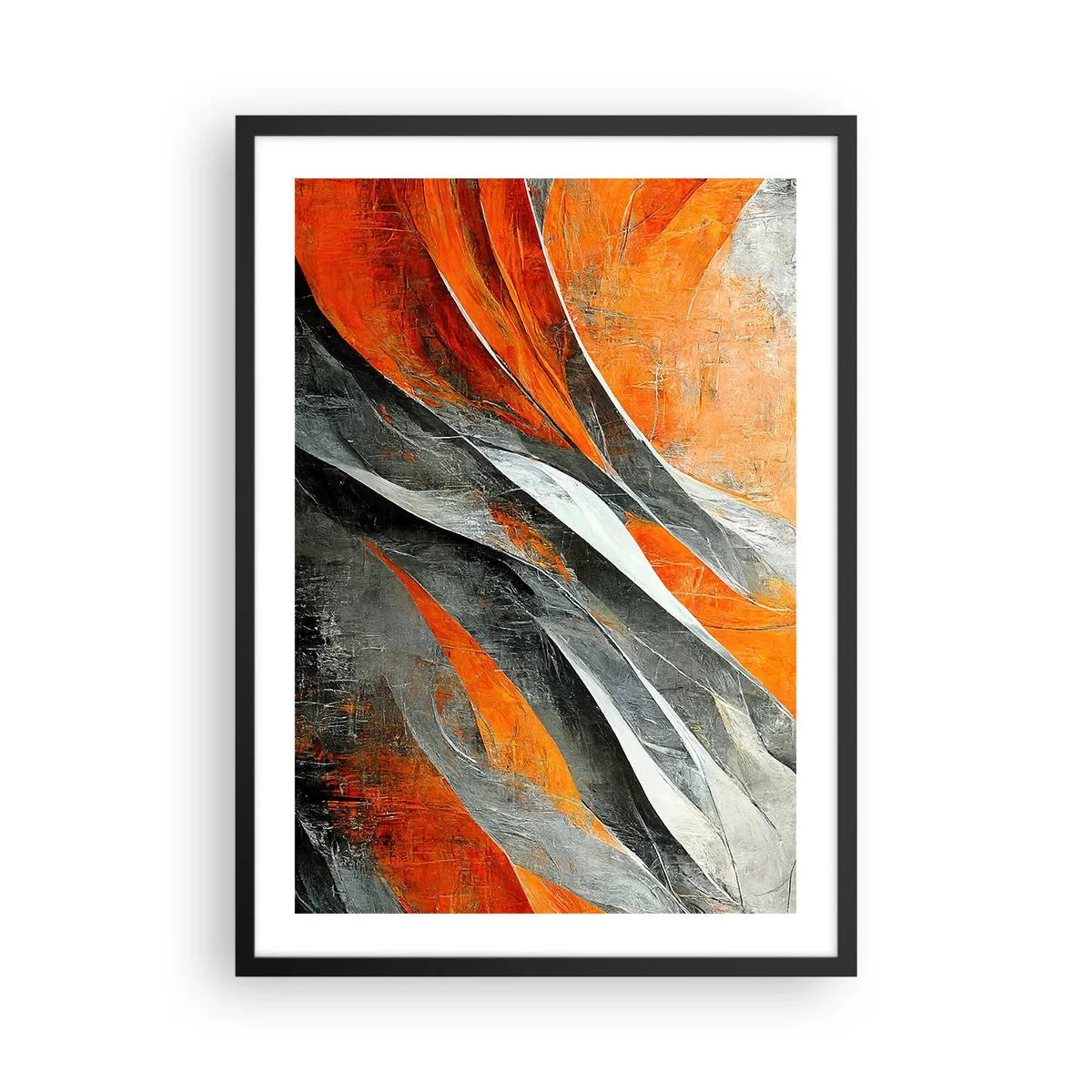 Poster în ramă neagră - Abstracție dinamică în nuanțe de portocaliu și gri - 50x70cm - Căldură și frig - Decorațiune modernă pentru perete pentru living și dormitor ARTTOR