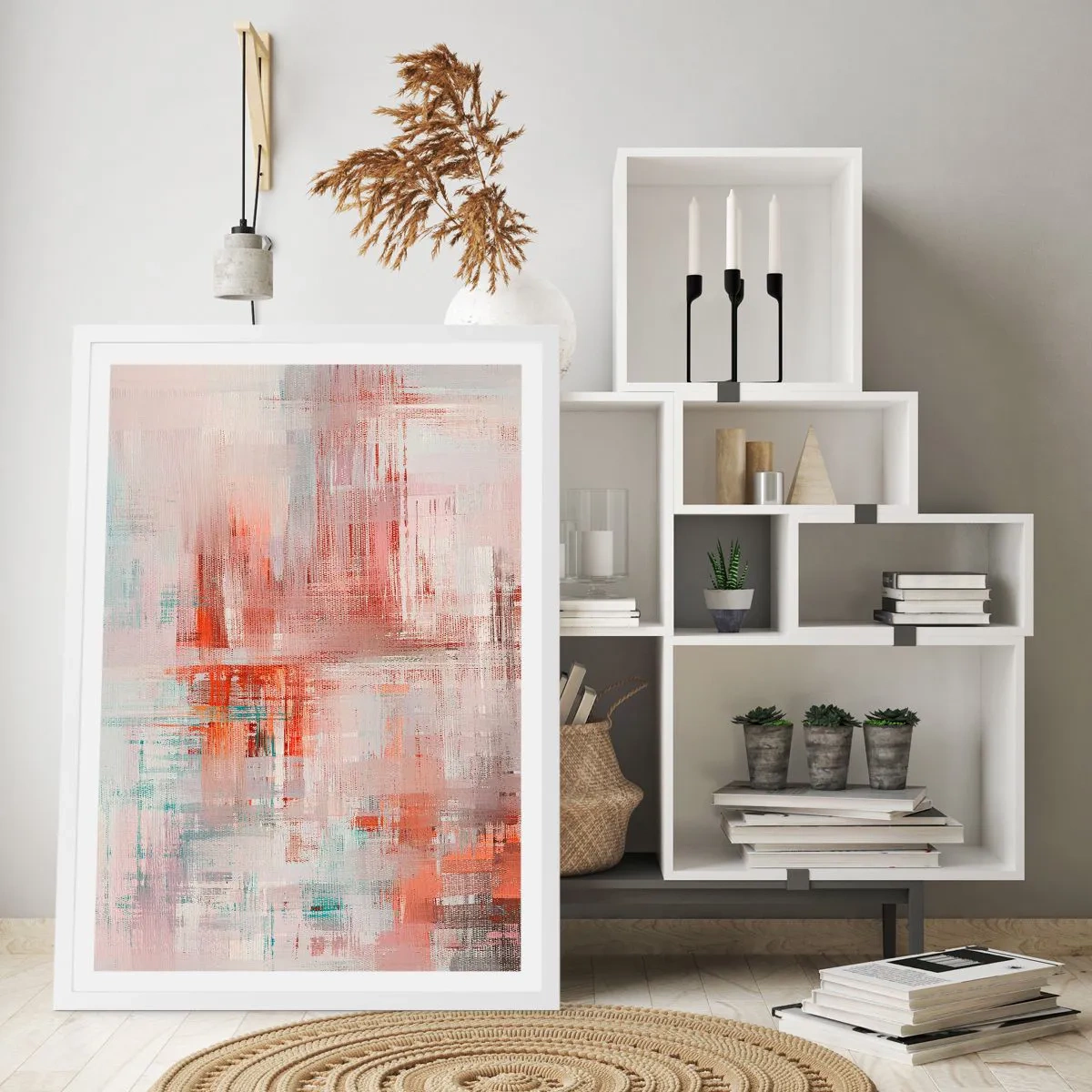 Poster în ramă albă - În ceață. Dar roz - 50x70 cm
