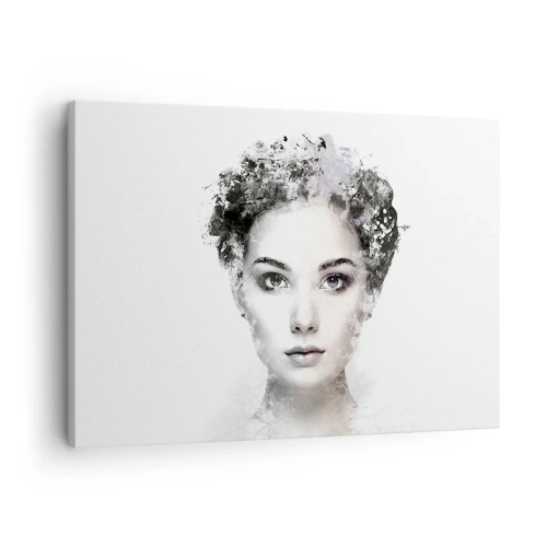 Tablou pe pânză Canvas - Un portret artistic al unei femei cu accente abstracte delicate. - 70x50cm - Un portret extrem de elegant - Decorațiune modernă pentru perete pentru living și dormitor ARTTOR