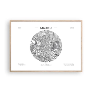 Poster în ramă de stejar deschis - Anatomia Madridului - 100x70 cm