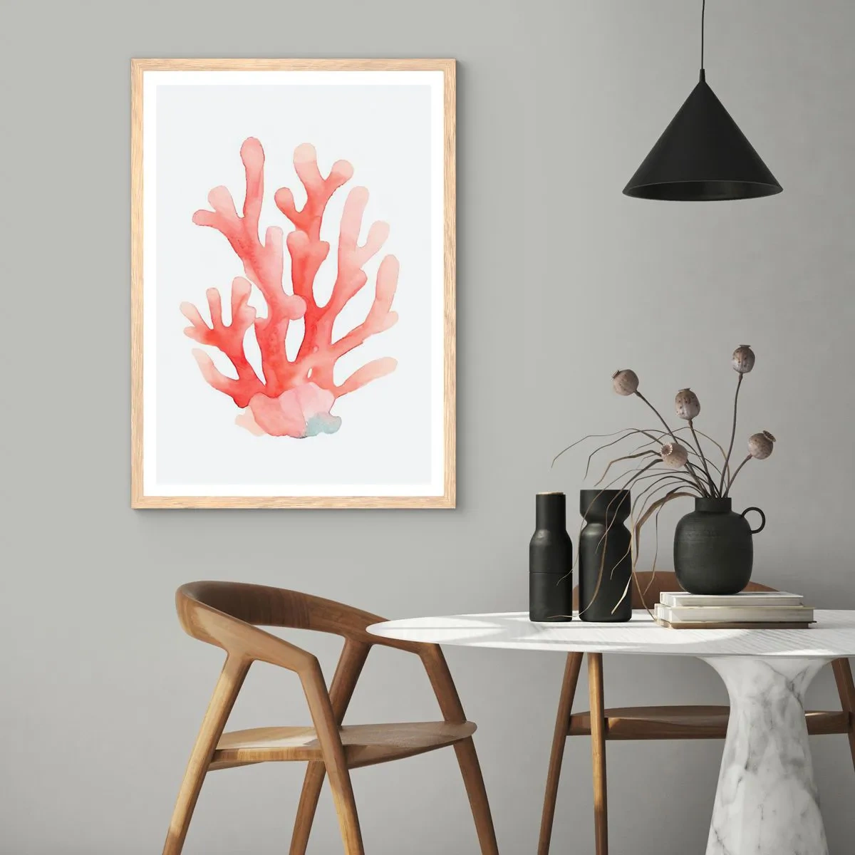 Poster în ramă de stejar deschis - Culoare de coral - 61x91 cm