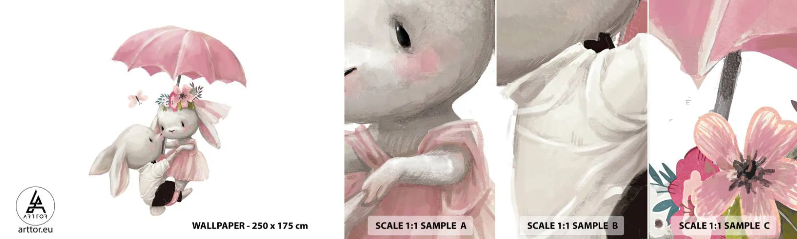 Mostră de Tapet Standard Eco - Pur și simplu dragoste - Pentru copii, Iepuri, Basm - 100x30 cm