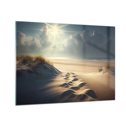 Tablou pe sticlă - Dune aurii iluminate de razele soarelui - 70x50cm - Peisaj liniștitor - Decorațiune modernă pentru perete pentru living și dormitor ARTTOR