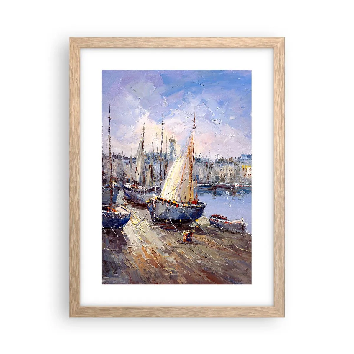 Poster în ramă de stejar deschis - Orășel de lângă golf - 30x40 cm