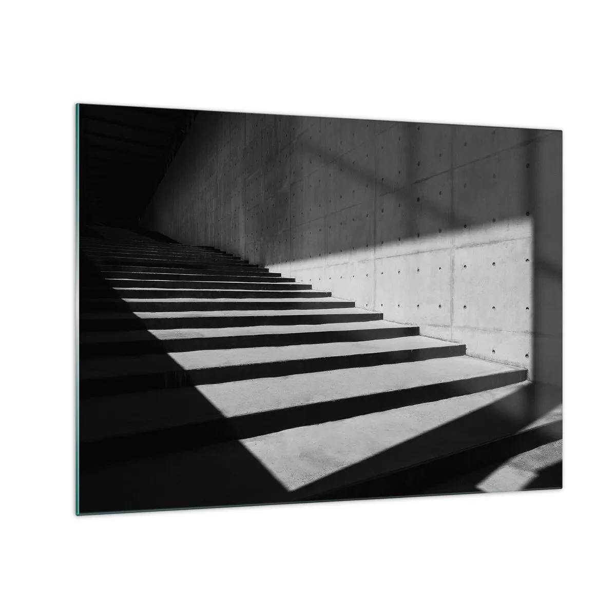 Tablou pe sticlă - Scări de beton în lumină și umbră puternică într-un stil modern - 70x50cm - Frumusețea brută a modernismului - Decorațiune modernă pentru perete pentru living și dormitor ARTTOR