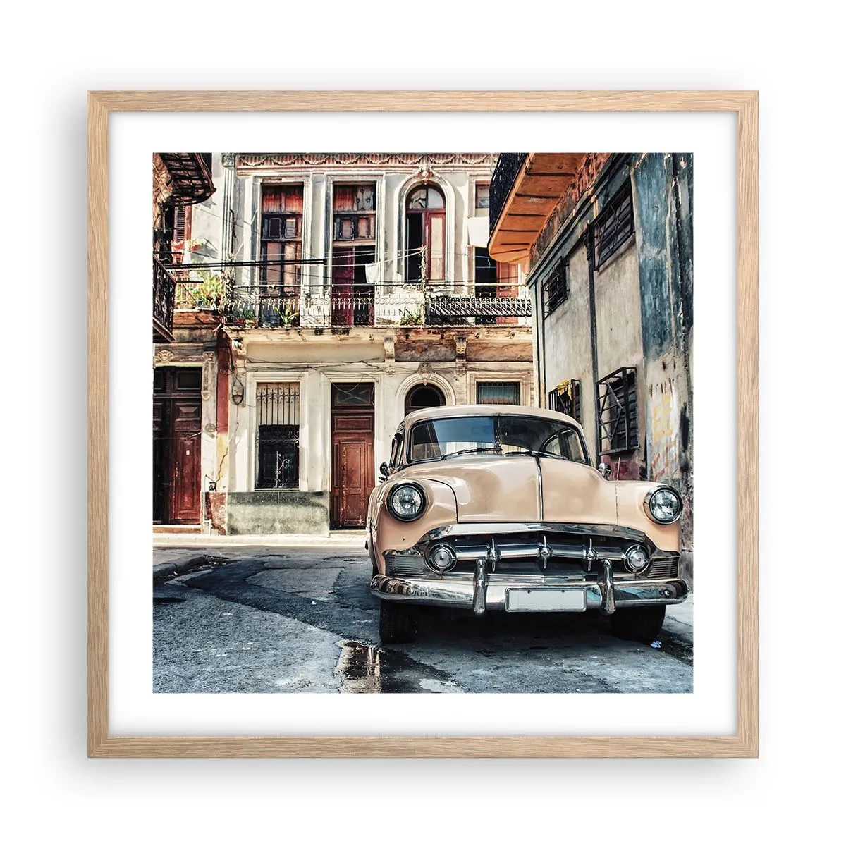 Poster în ramă de stejar deschis - O siestă în Havana - 50x50 cm