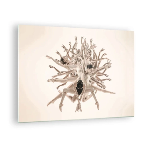 Tablou pe sticlă - O compoziție de dansatori într-un aranjament dinamic artistic - 70x50cm - Înflorirea în dans - Decorațiune modernă pentru perete pentru living și dormitor ARTTOR