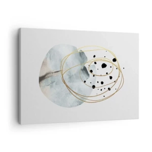 Tablou pe pânză Canvas - Abstracție minimalistă cu model geometric și linii aurii - 70x50cm - În îmbrățișarea spațiului - Decorațiune modernă pentru perete pentru living și dormitor ARTTOR