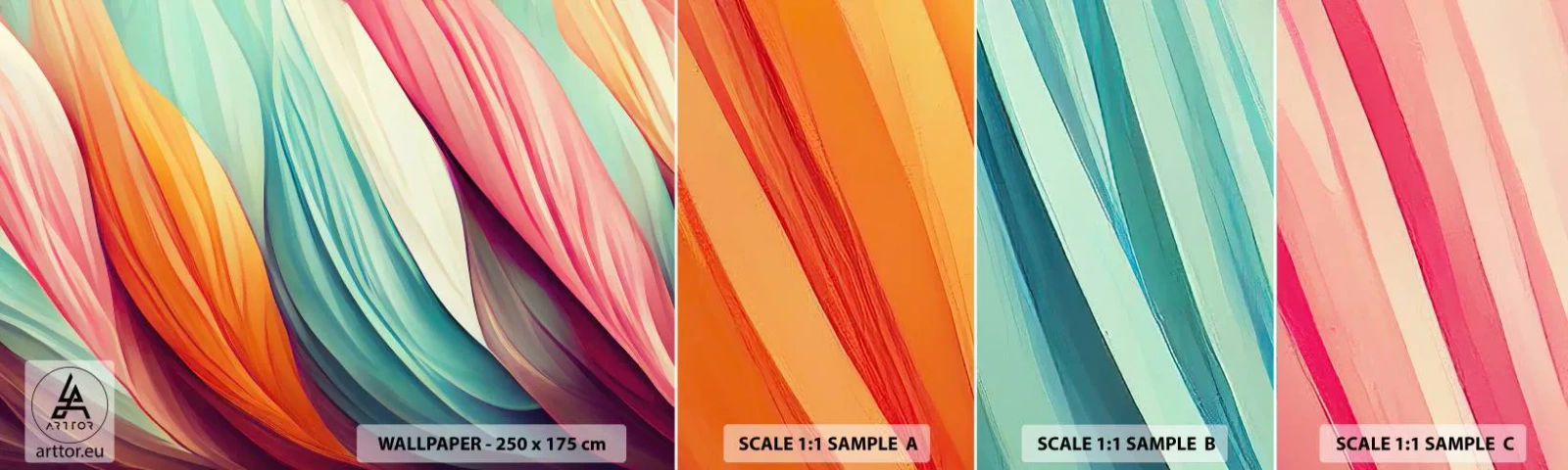 Mostră de Tapet Standard Eco - Țesătură de curcubeu - Pastel, Linii, Abstracția - 100x30 cm