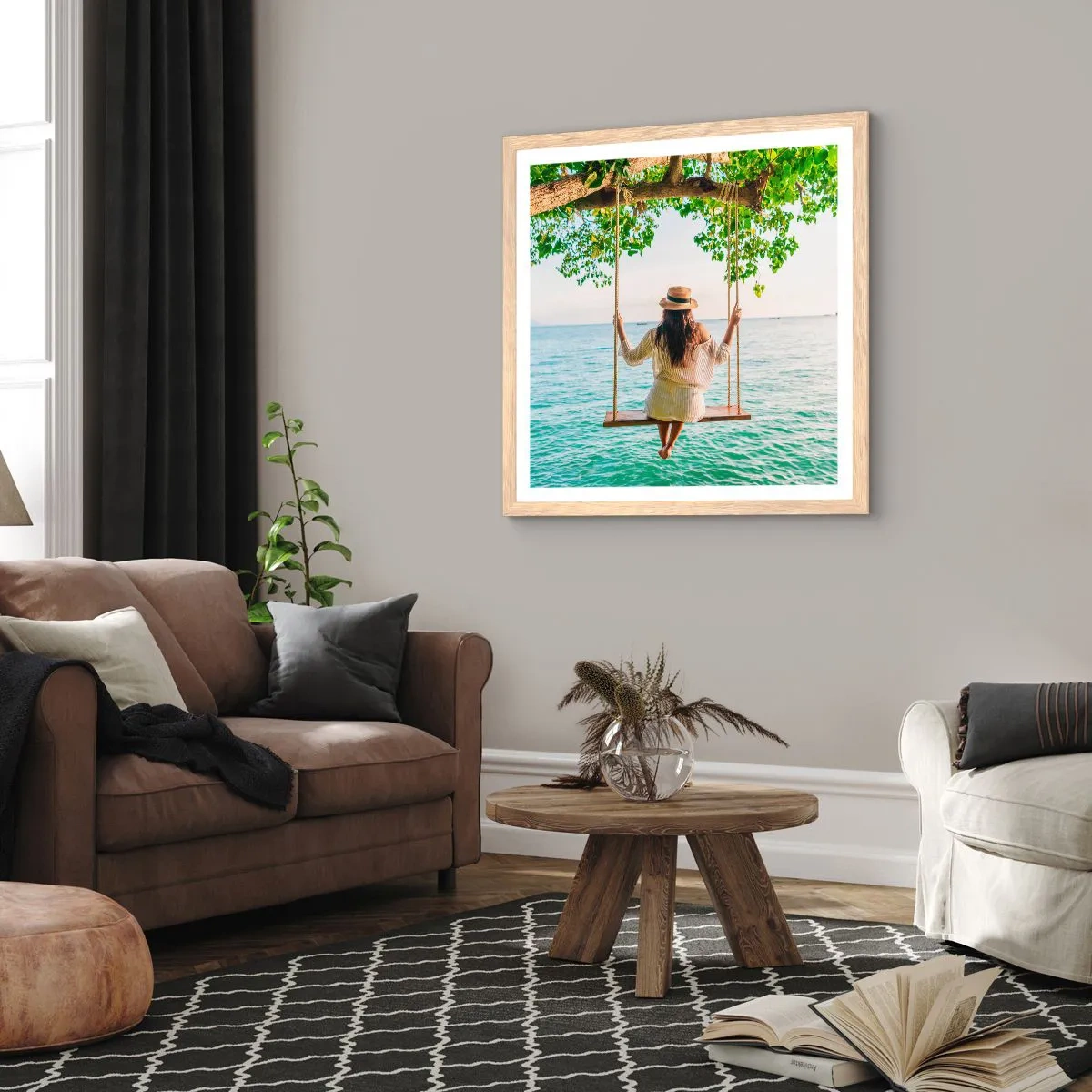 Poster în ramă de stejar deschis - Viața este frumoasă - 60x60 cm