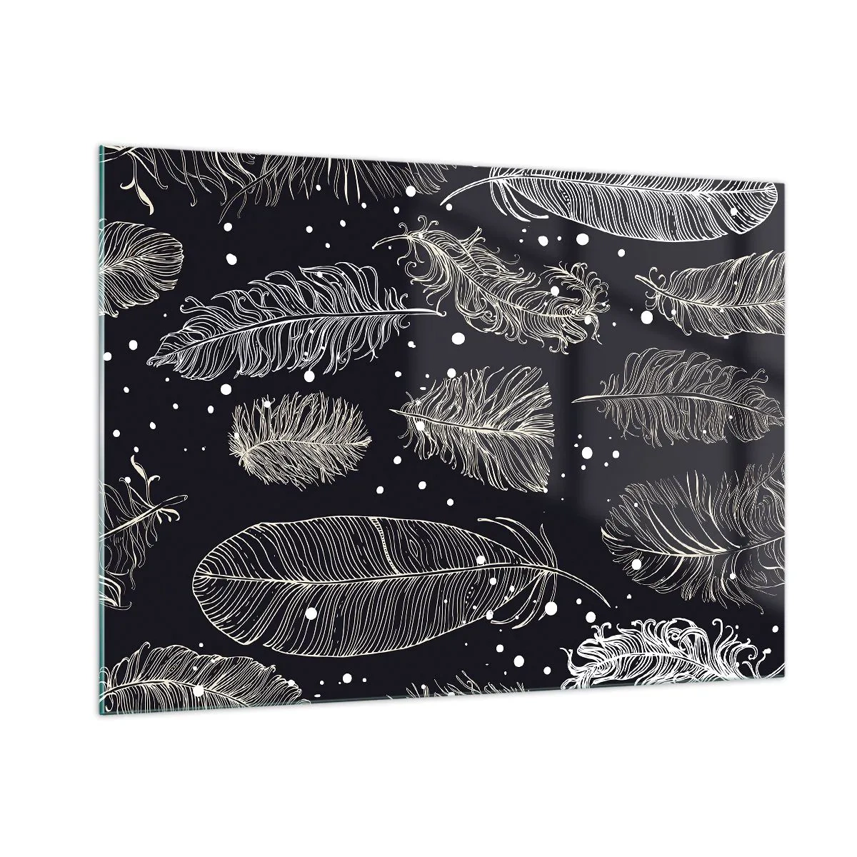 Tablou pe sticlă - Dantelă cu pene - 100x70 cm