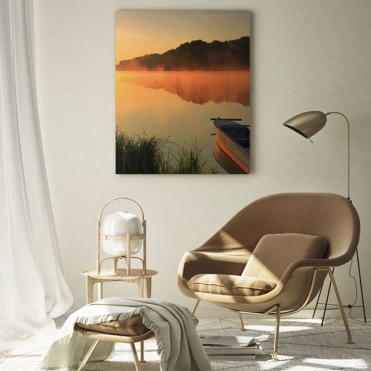 Tablou pe sticlă - Răsăritul soarelui peste apă ca un strat de oglindă - 50x70 cm