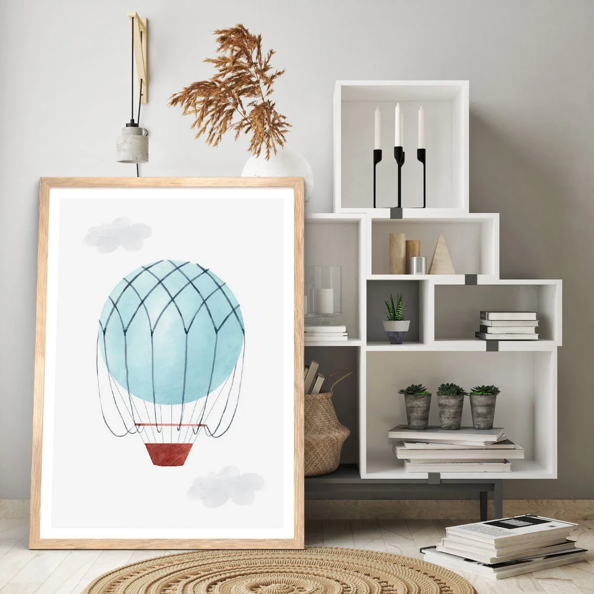 Poster în ramă de stejar deschis - Complet în nori - 70x100 cm