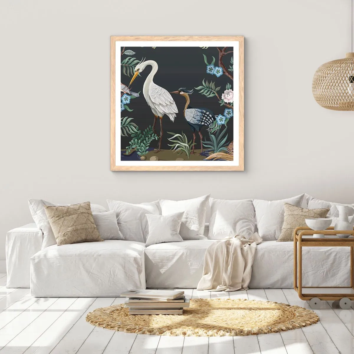 Poster în ramă de stejar deschis - Parada păsărilor - 40x40 cm