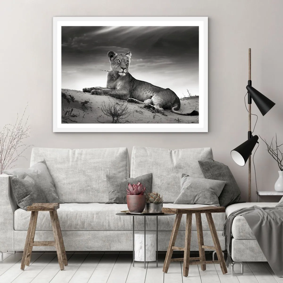 Poster în ramă albă - Odihna reginei deșertului - 40x30 cm