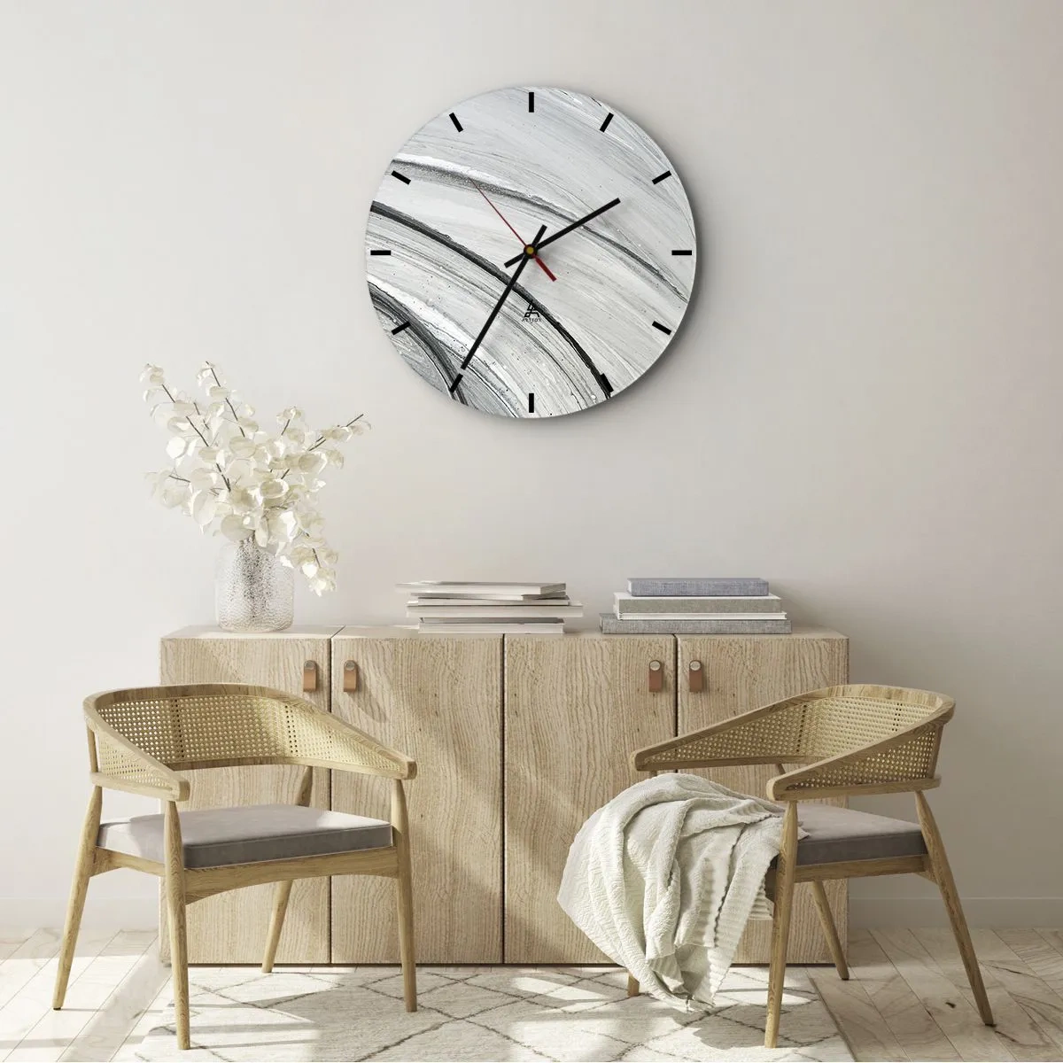 Ceas de perete - Ceas pe sticlă - Cercuri gri care seamănă cu mișcarea dinamică a orbitei - 30x30cm - Compoziție orbitală - Decorațiune modernă pentru perete pentru living, bucătărie și dormitor ARTTOR