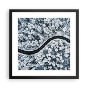Poster în ramă neagră - Prin pădurea de iarnă - 40x40 cm