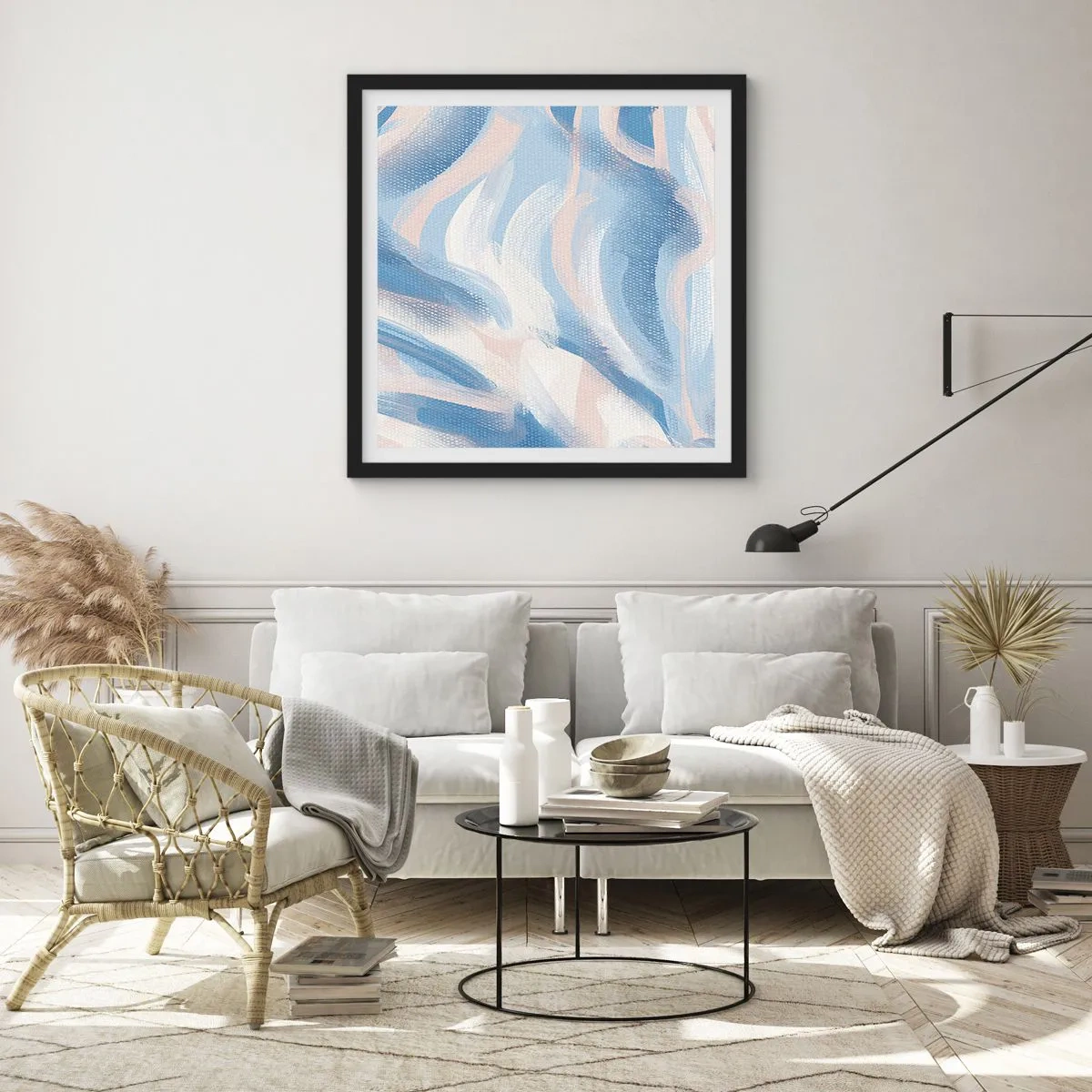 Poster în ramă neagră - Undele albastre - 40x40 cm
