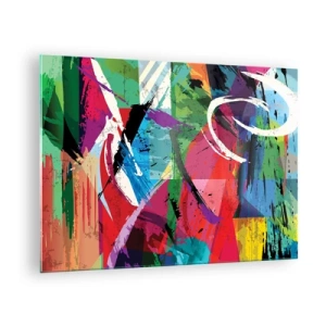 Tablou pe sticlă - Abstracție colorată cu forme și texturi dinamice - 70x50cm - Rapid, vioi și plin de viață - Decorațiune modernă pentru perete pentru living și dormitor ARTTOR