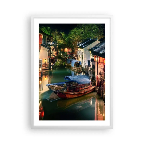 Poster în ramă albă - O seară pe o stradă chinezească - 50x70 cm