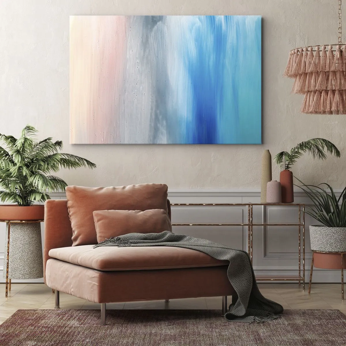 Tablou pe pânză Canvas - Pensule abstracte în nuanțe de albastru și roz - 70x50cm - Elemente: aer - Decorațiune modernă pentru perete pentru living și dormitor ARTTOR