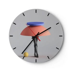 Ceas de perete - Ceas pe sticlă - O figură abstractă realizată din forme geometrice și picioare umane. - 30x30cm - Compoziție suprarealistă - Decorațiune modernă pentru perete pentru living, bucătărie și dormitor ARTTOR