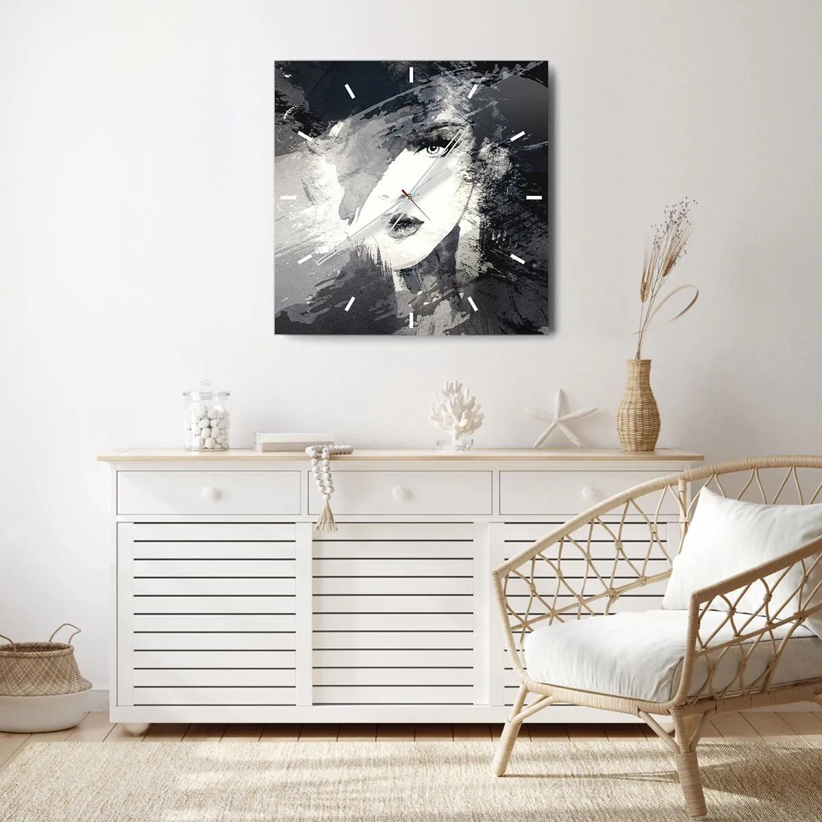 Ceas de perete - Ceas pe sticlă - Din spatele unui voal gri - 40x40 cm